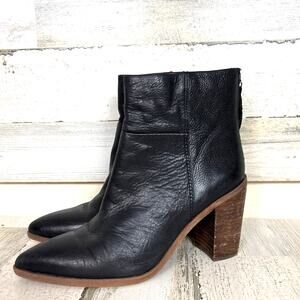 Franco Sarto Womens 7.5 Black Leather Pointed Toe Block Heel Ankle Boots